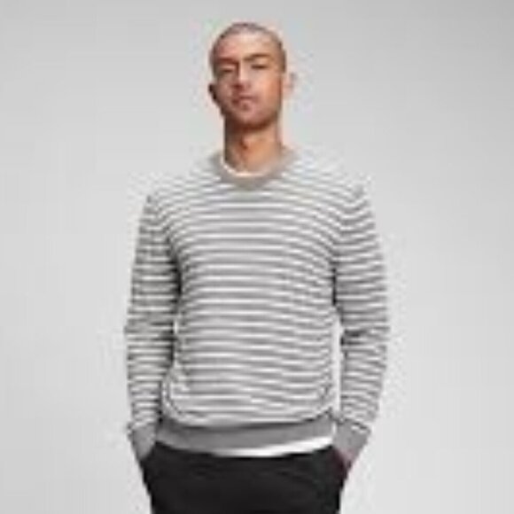 NEW GAP Mens Mainstay Striped Crewneck Sweater | Grey - Picture 1 of 3